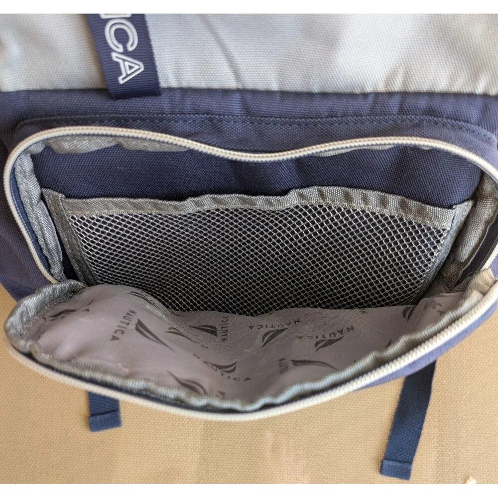 Nautica Backpack Blue Silver Insulated Drink Pockets Multi Compartment Kids Logo
